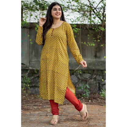 The Indian Ethnic Co. Aamna Mustard Ajrakh Kurta