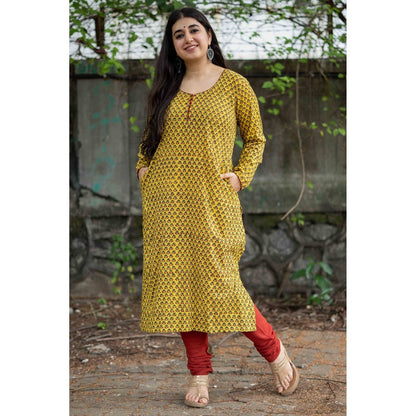 The Indian Ethnic Co. Aamna Mustard Ajrakh Kurta