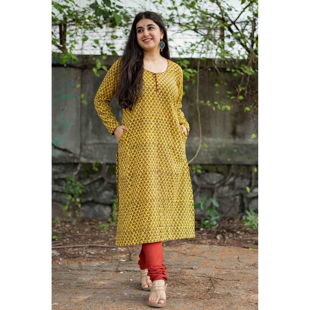 The Indian Ethnic Co. Aamna Mustard Ajrakh Kurta