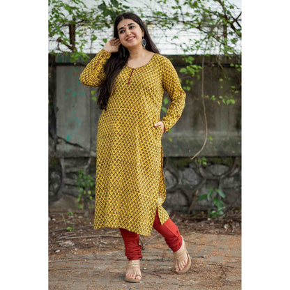 The Indian Ethnic Co. Aamna Mustard Ajrakh Kurta