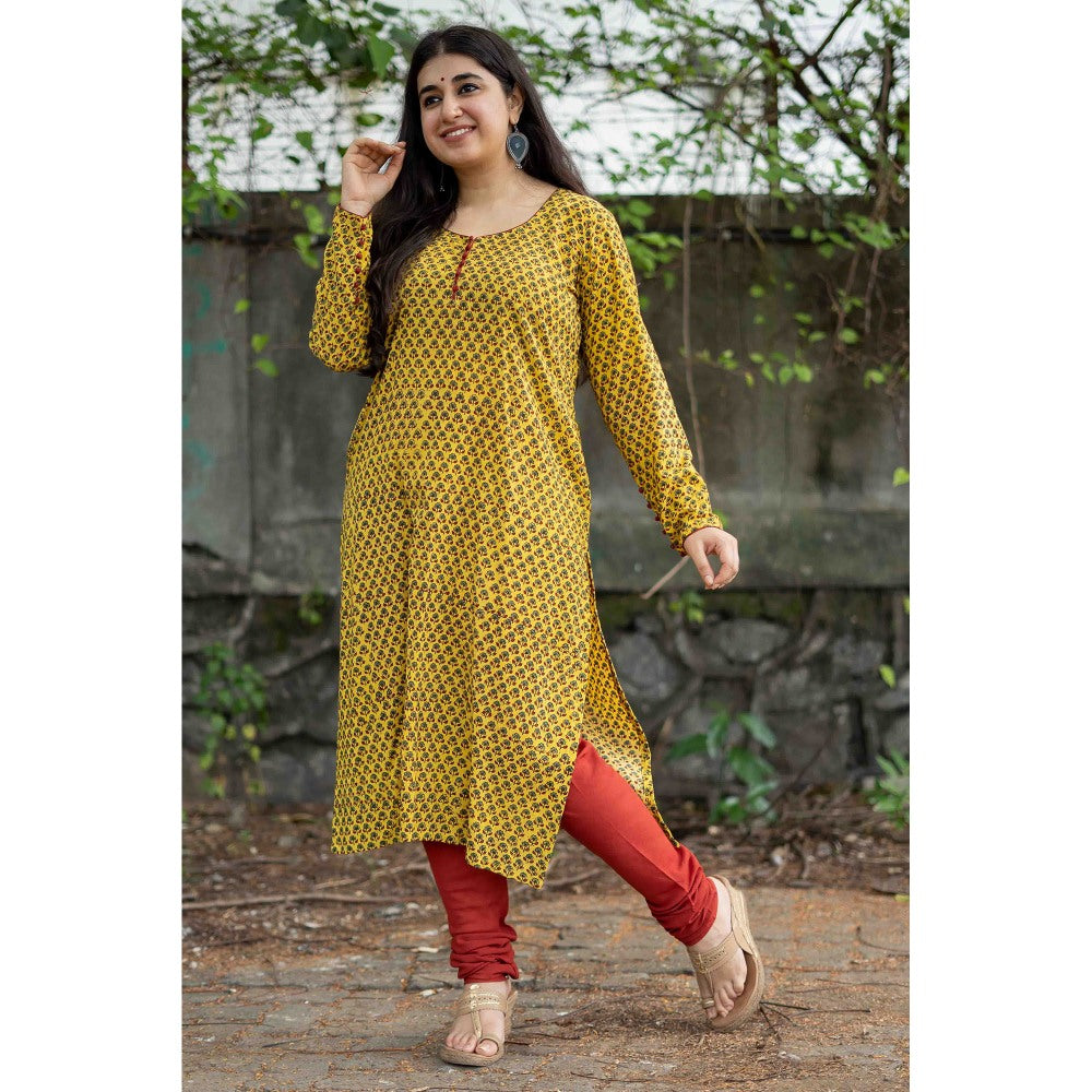 The Indian Ethnic Co. Aamna Mustard Ajrakh Kurta