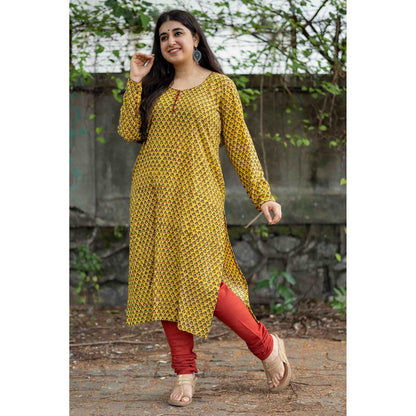 The Indian Ethnic Co. Aamna Mustard Ajrakh Kurta