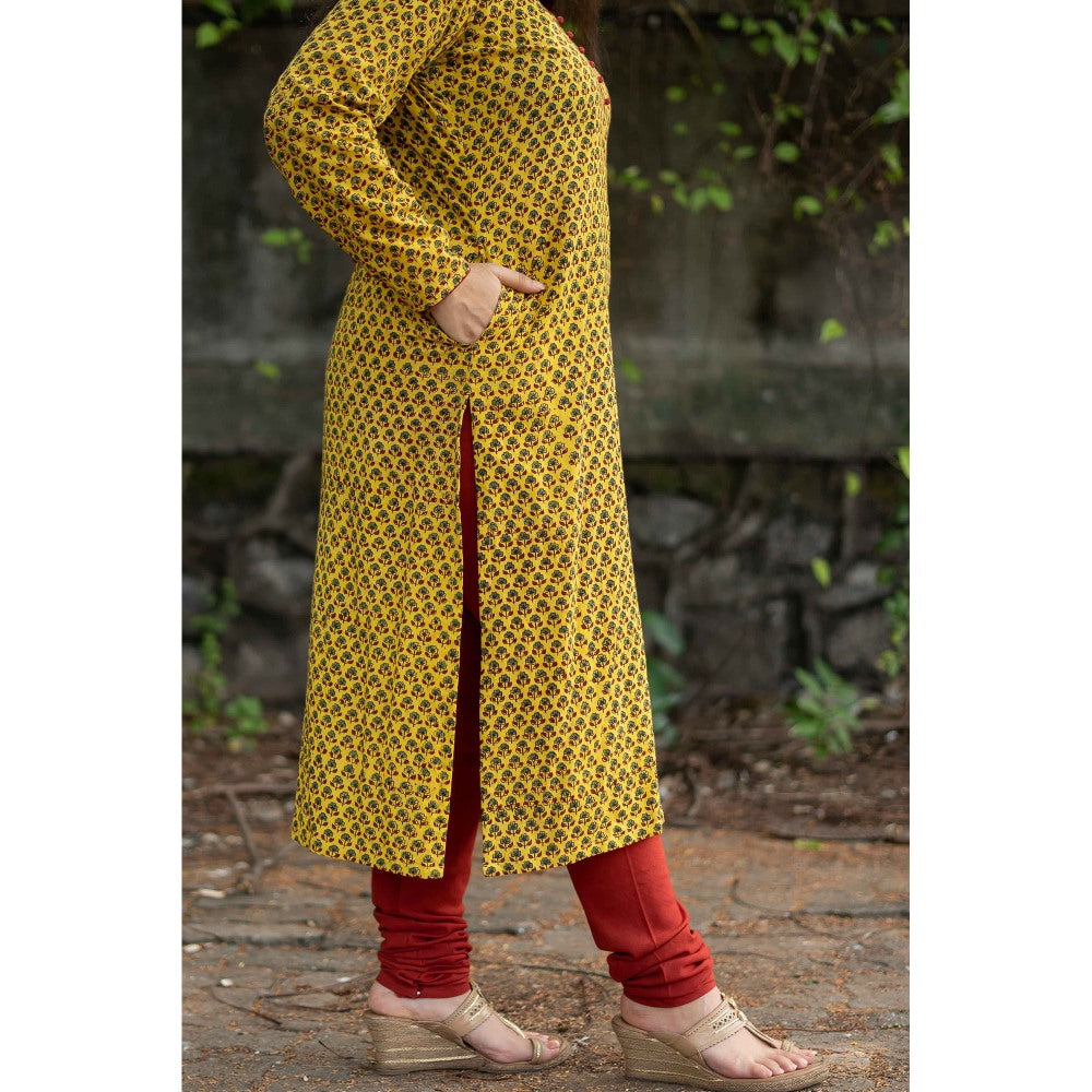 The Indian Ethnic Co. Aamna Mustard Ajrakh Kurta