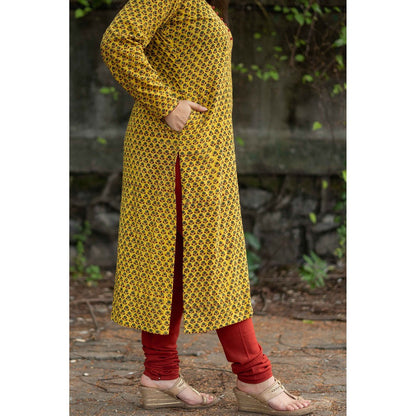 The Indian Ethnic Co. Aamna Mustard Ajrakh Kurta