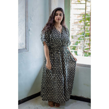 The Indian Ethnic Co. Aqsa Block Printed Cotton Kaftan