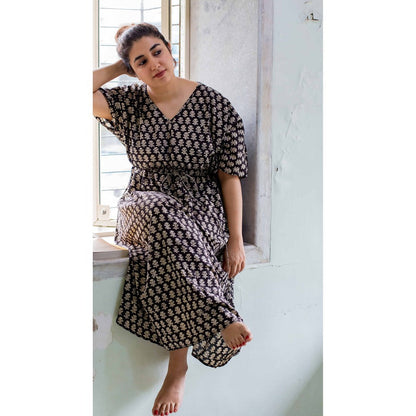 The Indian Ethnic Co. Aqsa Block Printed Cotton Kaftan