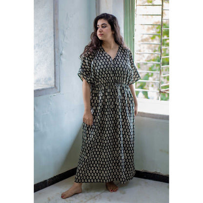 The Indian Ethnic Co. Aqsa Block Printed Cotton Kaftan