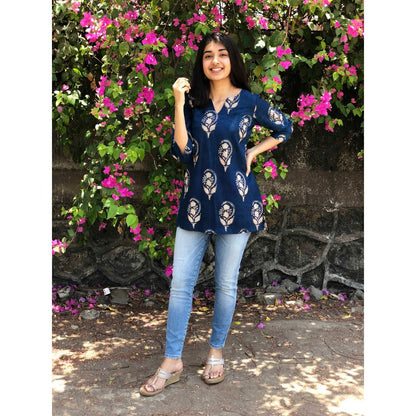 The Indian Ethnic Co. Neeti Indigo Boota Short Kurti