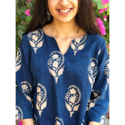 The Indian Ethnic Co. Neeti Indigo Boota Short Kurti