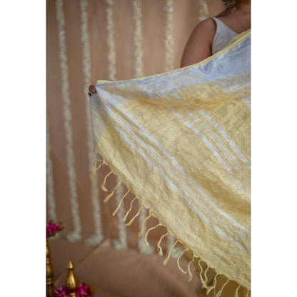 The Indian Ethnic Co. Yellow Silver Zari Border Saree & Unstitched with Mukaish Detailing
