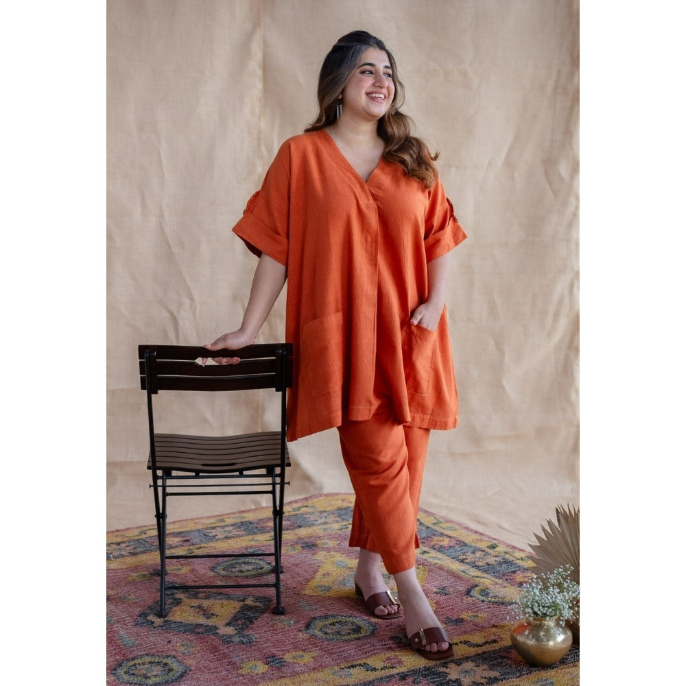 The Indian Ethnic Co. Tieco Dyeverse - Rust Orange Kala Cotton Co-Ords (Set of 2)