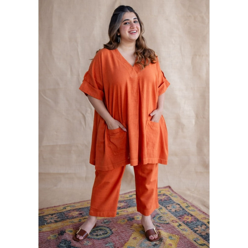 The Indian Ethnic Co. Tieco Dyeverse - Rust Orange Kala Cotton Co-Ords (Set of 2)