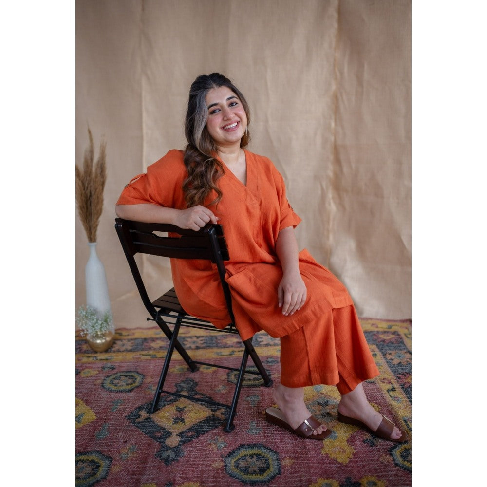 The Indian Ethnic Co. Tieco Dyeverse - Rust Orange Kala Cotton Co-Ords (Set of 2)