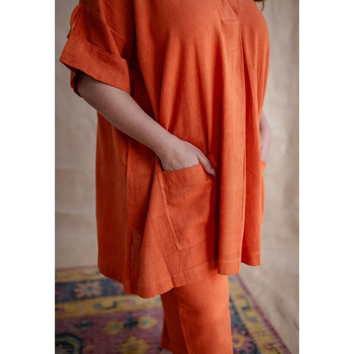 The Indian Ethnic Co. Tieco Dyeverse - Rust Orange Kala Cotton Co-Ords (Set of 2)
