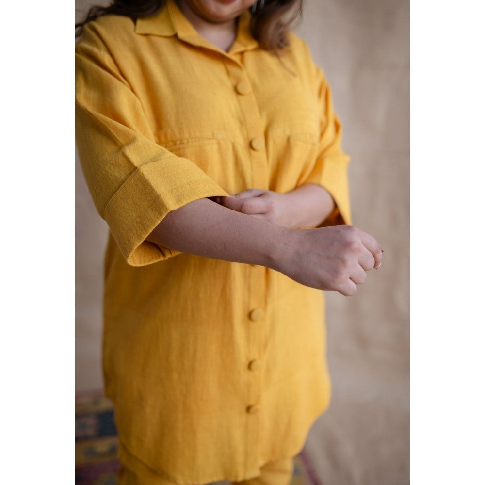 The Indian Ethnic Co. Tieco Dyeverse - Yellow Kala Cotton Co-Ords (Set of 2)