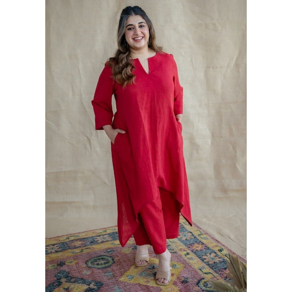 The Indian Ethnic Co. Tieco Dyeverse - Natural Dyed Red Slub Cotton Co-Ords (Set of 2)