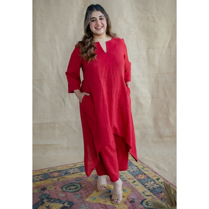 The Indian Ethnic Co. Tieco Dyeverse - Natural Dyed Red Slub Cotton Co-Ords (Set of 2)