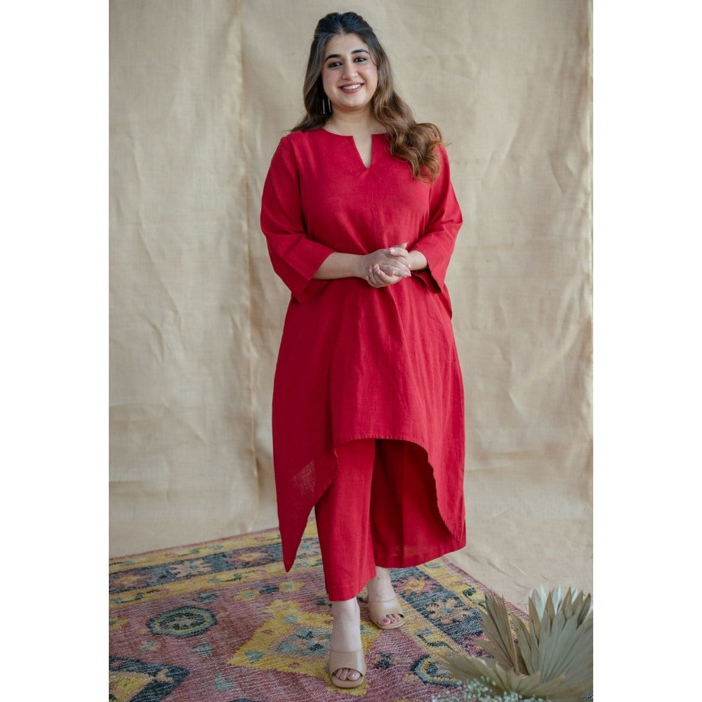 The Indian Ethnic Co. Tieco Dyeverse - Natural Dyed Red Slub Cotton Co-Ords (Set of 2)