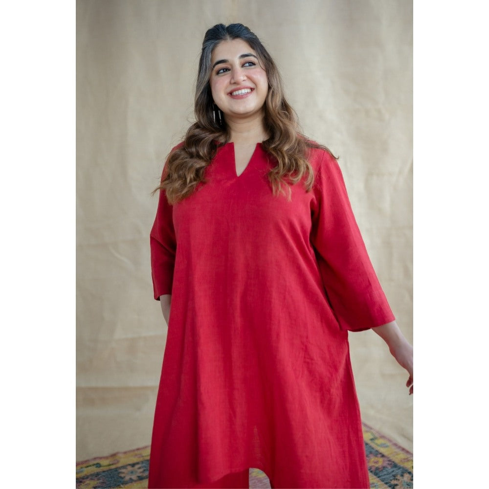The Indian Ethnic Co. Tieco Dyeverse - Natural Dyed Red Slub Cotton Co-Ords (Set of 2)