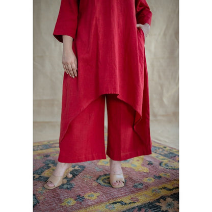 The Indian Ethnic Co. Tieco Dyeverse - Natural Dyed Red Slub Cotton Co-Ords (Set of 2)