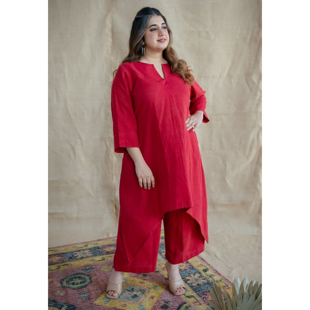 The Indian Ethnic Co. Tieco Dyeverse - Natural Dyed Red Slub Cotton Co-Ords (Set of 2)
