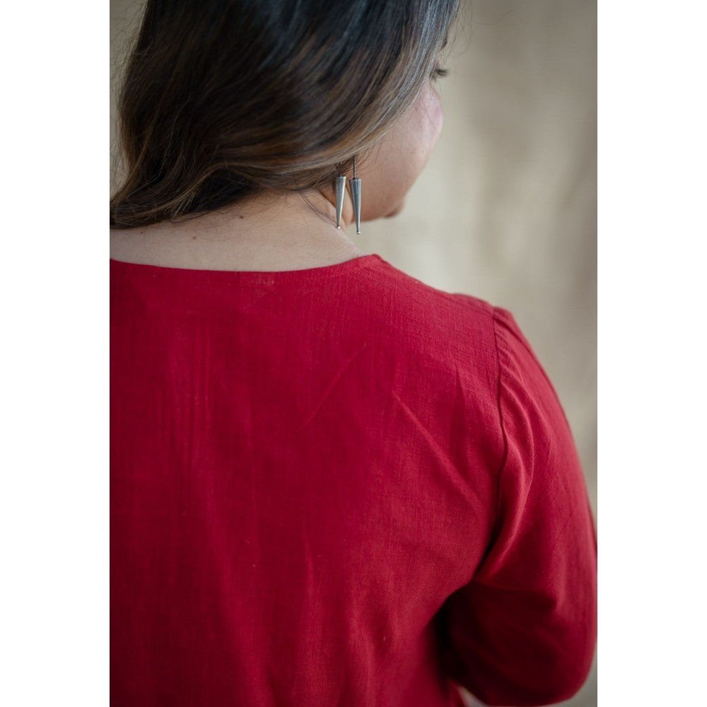 The Indian Ethnic Co. Tieco Dyeverse - Natural Dyed Red Slub Cotton Co-Ords (Set of 2)