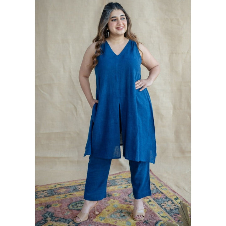 The Indian Ethnic Co. Tieco Dyeverse - Natural Dyed Indigo Slub Cotton Co-Ords (Set of 2)