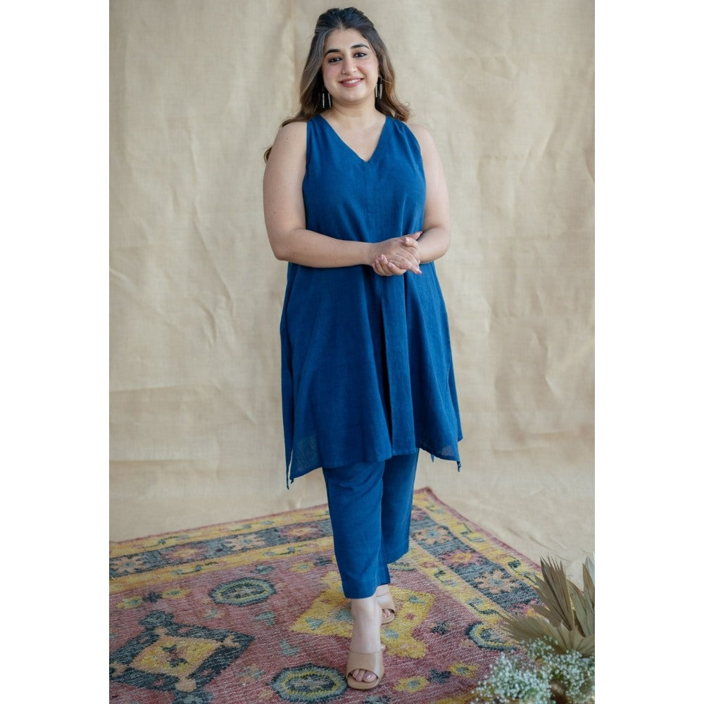 The Indian Ethnic Co. Tieco Dyeverse - Natural Dyed Indigo Slub Cotton Co-Ords (Set of 2)