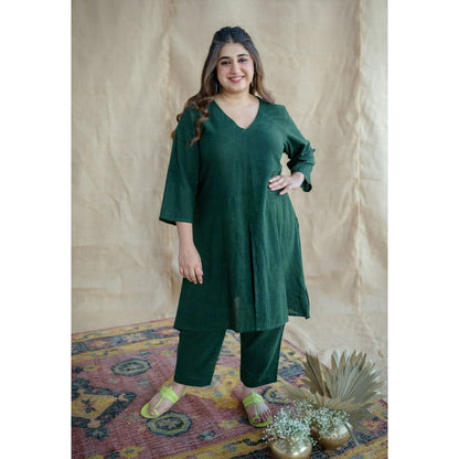 The Indian Ethnic Co. Tieco Dyeverse - Natural Dyed Green Slub Cotton Co-Ords (Set of 2)