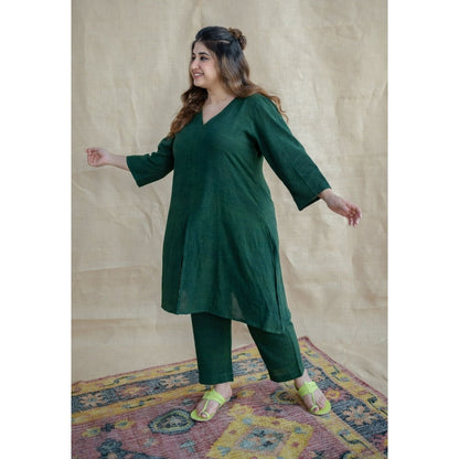 The Indian Ethnic Co. Tieco Dyeverse - Natural Dyed Green Slub Cotton Co-Ords (Set of 2)