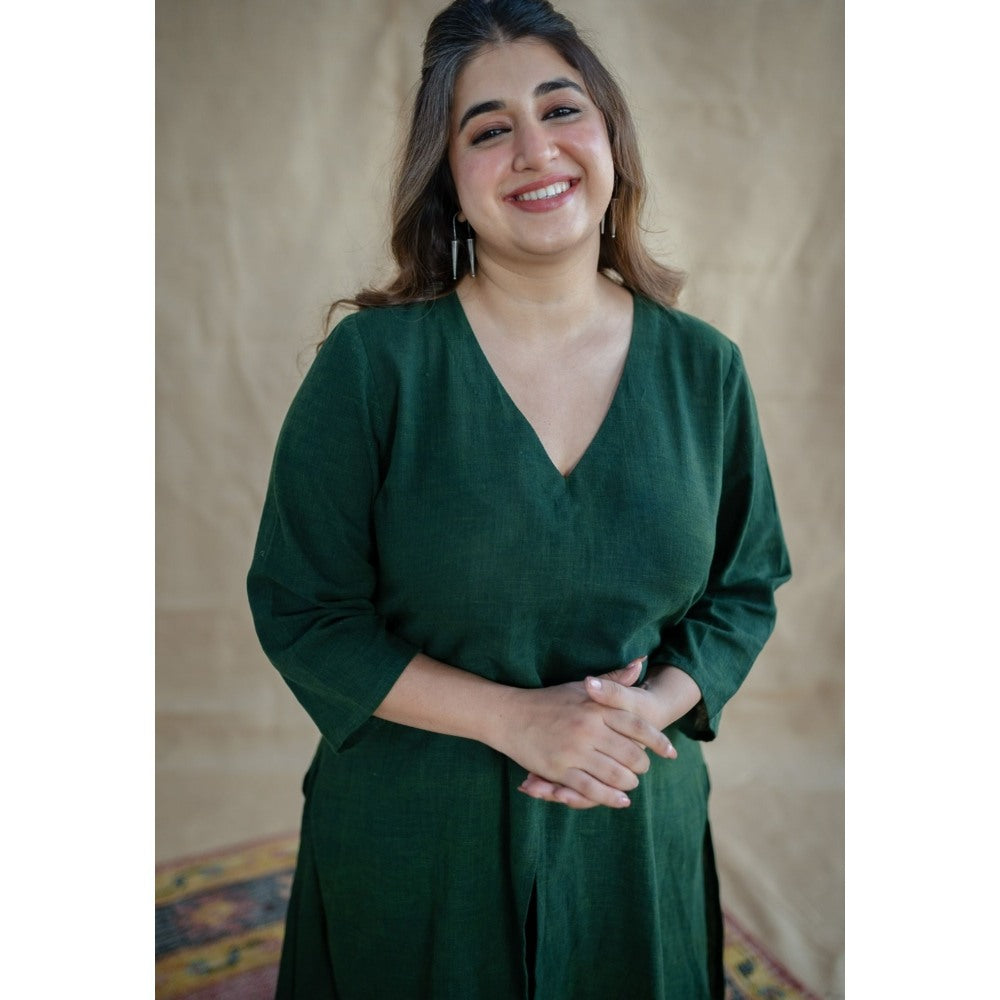 The Indian Ethnic Co. Tieco Dyeverse - Natural Dyed Green Slub Cotton Co-Ords (Set of 2)