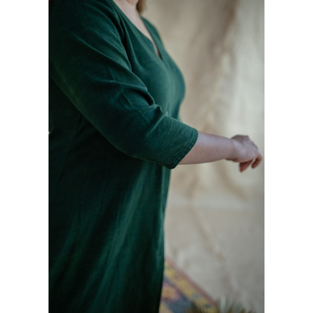 The Indian Ethnic Co. Tieco Dyeverse - Natural Dyed Green Slub Cotton Co-Ords (Set of 2)