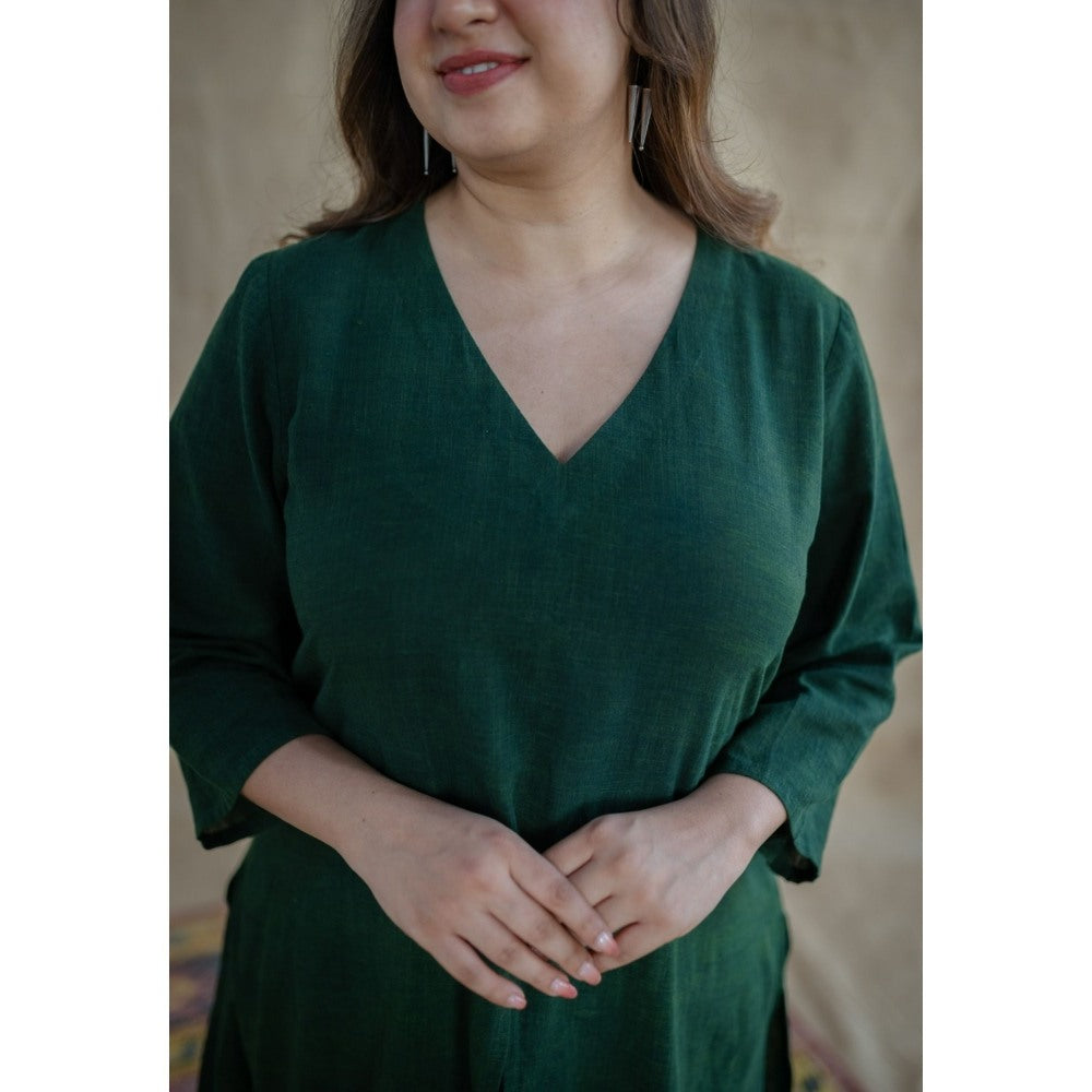 The Indian Ethnic Co. Tieco Dyeverse - Natural Dyed Green Slub Cotton Co-Ords (Set of 2)