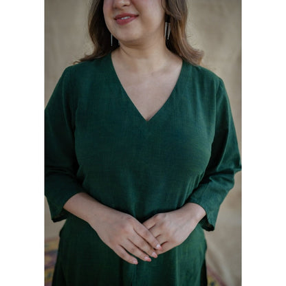 The Indian Ethnic Co. Tieco Dyeverse - Natural Dyed Green Slub Cotton Co-Ords (Set of 2)
