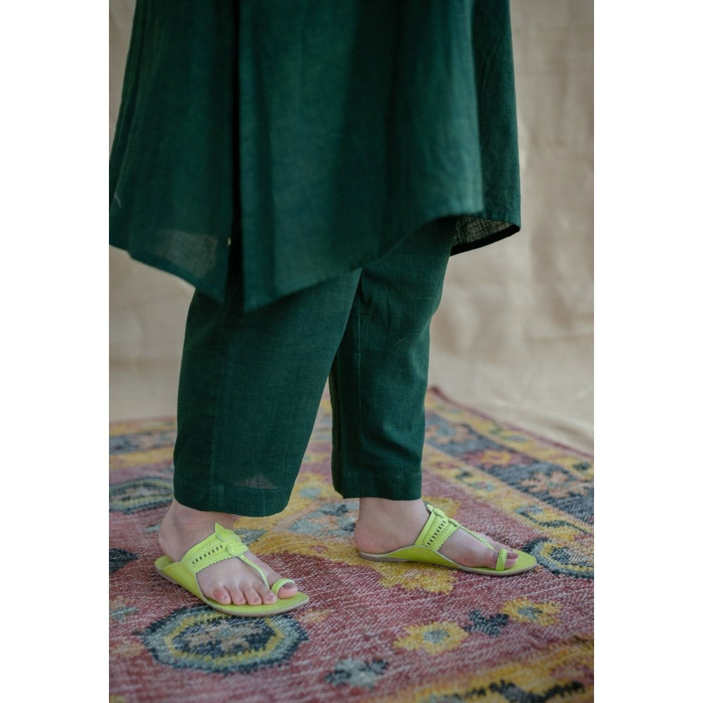 The Indian Ethnic Co. Tieco Dyeverse - Natural Dyed Green Slub Cotton Co-Ords (Set of 2)