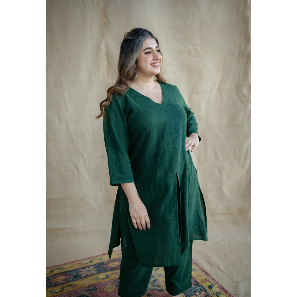 The Indian Ethnic Co. Tieco Dyeverse - Natural Dyed Green Slub Cotton Co-Ords (Set of 2)