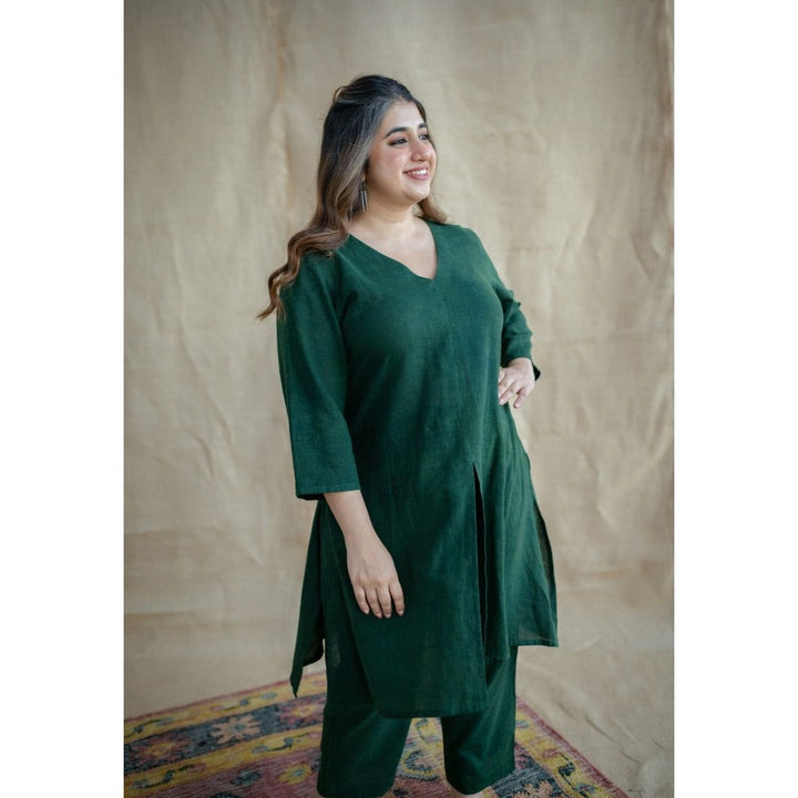 The Indian Ethnic Co. Tieco Dyeverse - Natural Dyed Green Slub Cotton Co-Ords (Set of 2)