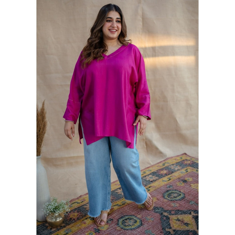 The Indian Ethnic Co. Tieco Dyeverse - Pink Tussar Viscose Top