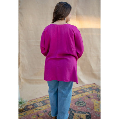 The Indian Ethnic Co. Tieco Dyeverse - Pink Tussar Viscose Top
