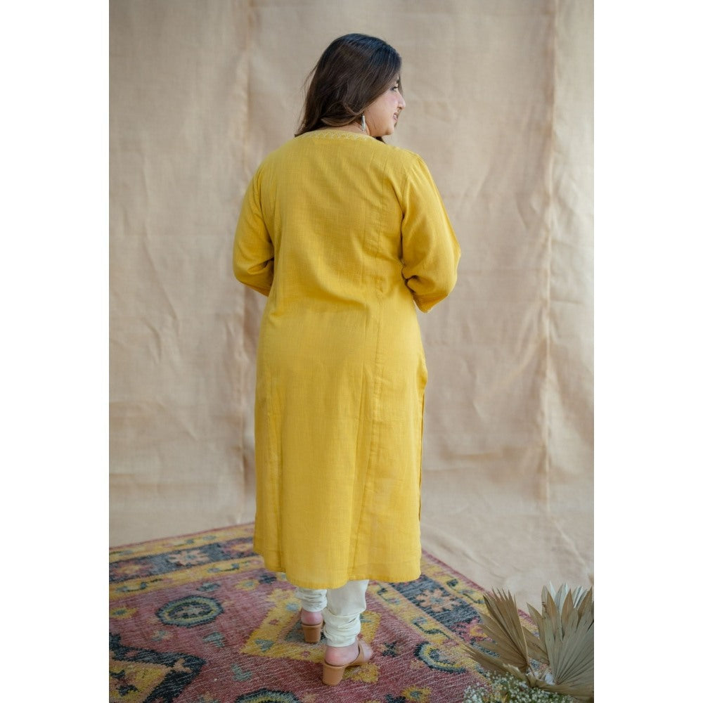 The Indian Ethnic Co. Drishya Slub Cotton Hand Embroidered Kurta