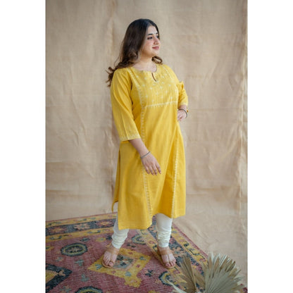 The Indian Ethnic Co. Drishya Slub Cotton Hand Embroidered Kurta