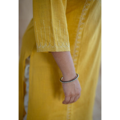 The Indian Ethnic Co. Drishya Slub Cotton Hand Embroidered Kurta