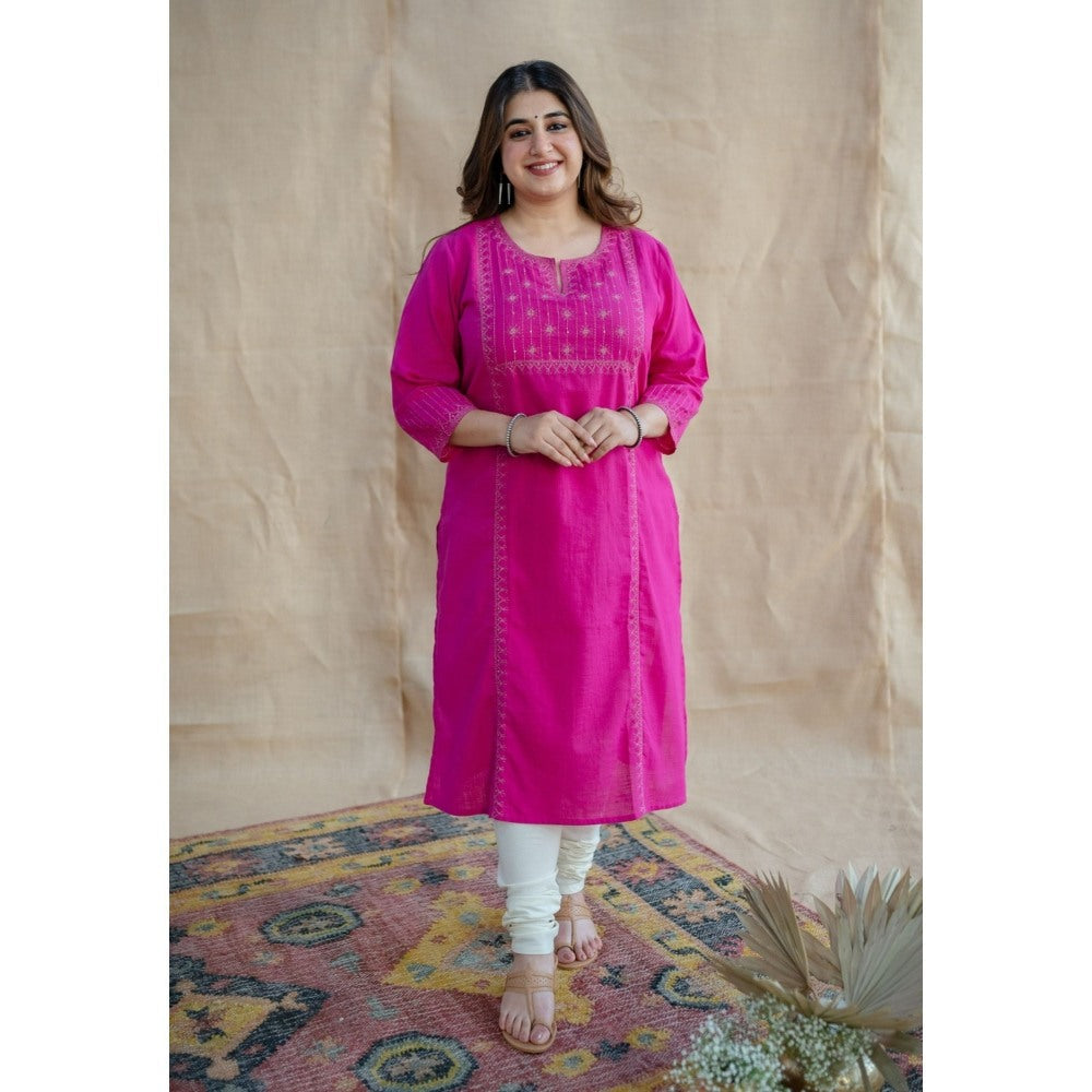 The Indian Ethnic Co. Drishya Slub Cotton Hand Embroidered Kurta