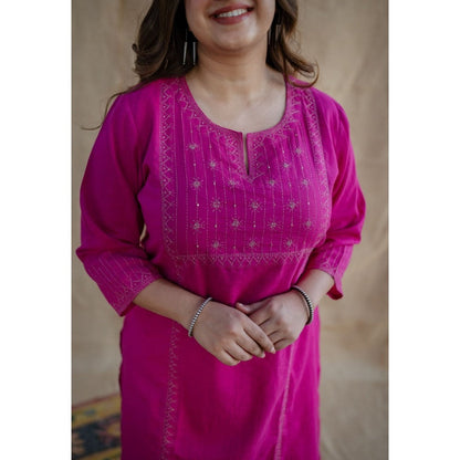 The Indian Ethnic Co. Drishya Slub Cotton Hand Embroidered Kurta