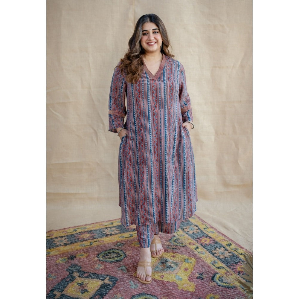 The Indian Ethnic Co. Eesha Modal Tissue Ajrakh Co-Ord Set (Set of 2)