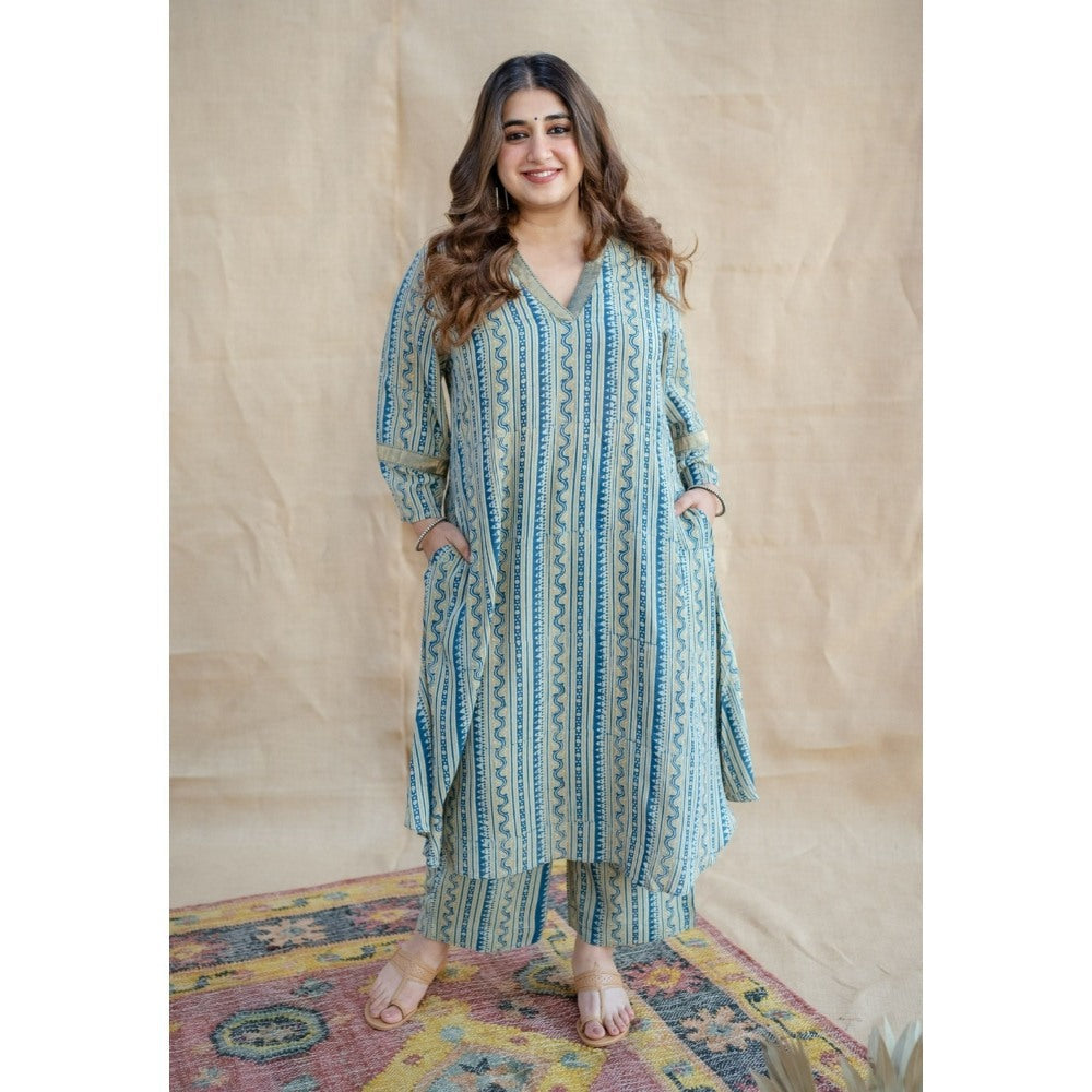 The Indian Ethnic Co. Krishvi Modal Tissue Ajrakh Co-Ord Set (Set of 2)