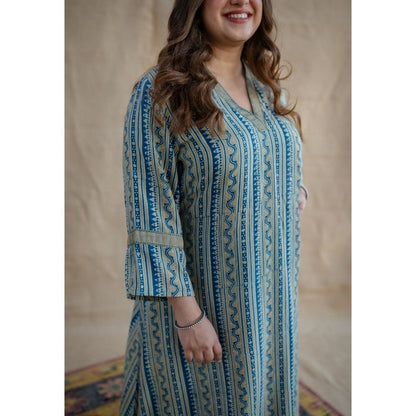 The Indian Ethnic Co. Krishvi Modal Tissue Ajrakh Co-Ord Set (Set of 2)