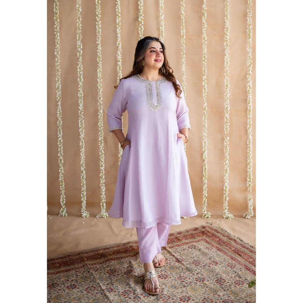 The Indian Ethnic Co. Chanderi Silk Gota Patti Kurta Pant and Dupatta