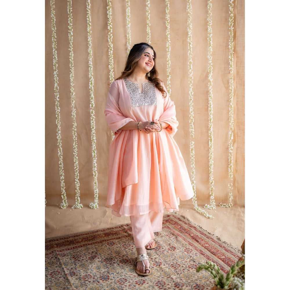 The Indian Ethnic Co. Chanderi Silk Gota Patti Kurta Pant and Dupatta