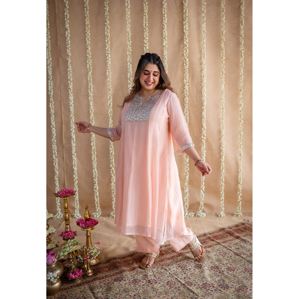 The Indian Ethnic Co. Chanderi Silk Gota Patti Kurta Pant and Dupatta
